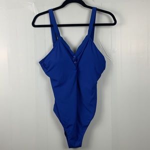 Xhilaration Blue One Piece V Neck Swim Suit